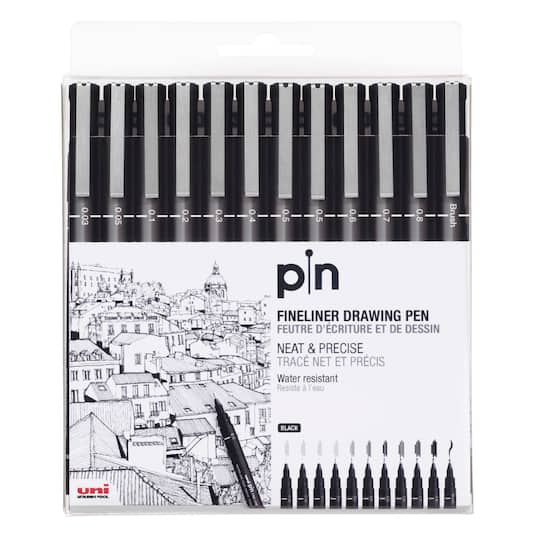 Uni-Ball&#xAE; Pin Black Fineliner Drawing 12 Pen Set
